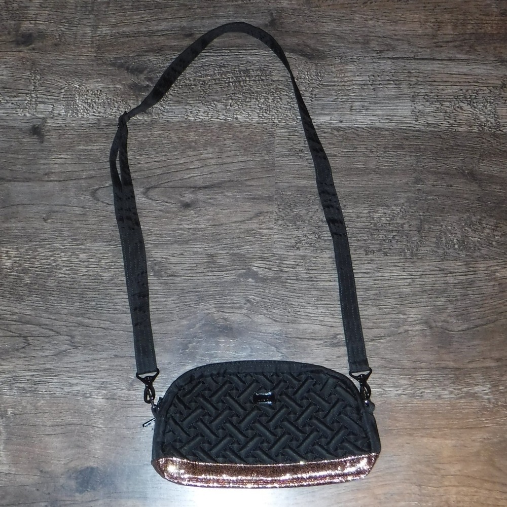 LUG Punter Black Quilted Crossbody Bag with Bronze Sequin Accent‎
